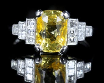 Yellow Sapphire Diamond Ring Platinum 2.85ct Yellow Sapphire