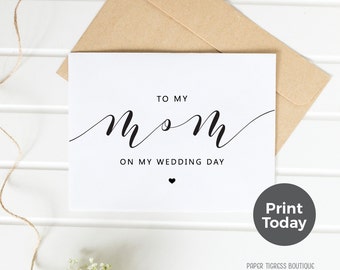 Printable Wedding Card TO MOM, On Wedding Day cards, mother of bride card, Wedding card download, MOM Thank you card, wedding stationery