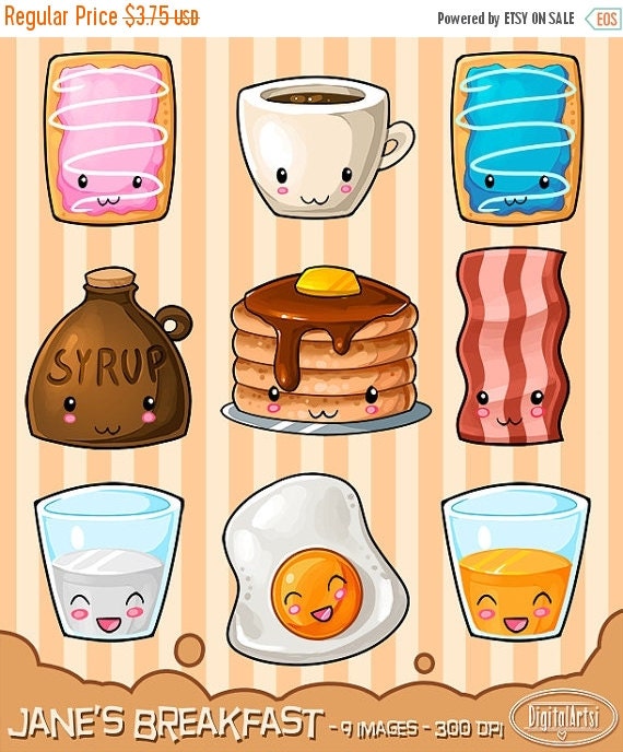 50% OFF Kawaii Breakfast Clipart Hearty Breakfast by 