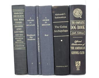 Blue & Faded Black Decorative Book Set; Décor Books; Instant Library; Book Décor; Old Books; Vintage Book Collections; Staging; Used Books