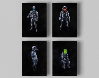 Science Fiction set of 4 posters, Poster set, Space print, Space art, Original art, Wall art print, Astronaut, Fine Art, Giclee Print