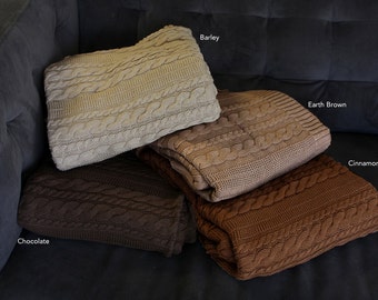 Viverano 100% Organic Cotton Cable Knit Throw, Knitted Blanket, 50"x70", Super Soft, Thick, Warm, Natural Luxurious, Non-Toxic, Eco-Friendly