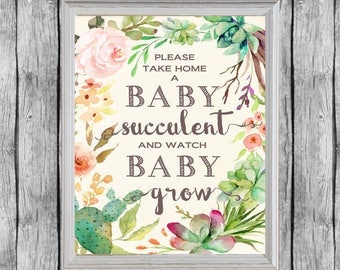 Baby Shower Succulent Favors Sign 8x10, Digital File, Instant Download. Succulent Favors Baby Shower Sign. Baby Shower Favors.