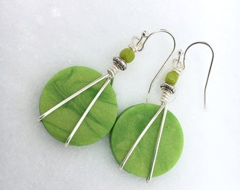 Boho Earrings, Hippie Earrings, Clay Earrings, Lime Green Earrings, Dangle Earrings, Colorful Earrings, Beach Earrings, Unique Earrings