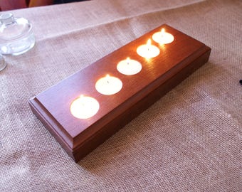 Red Wood Candle Holders - 5 Tea Lights - Minimalist Design Candle Holder