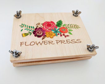 Flower press kit - Floral pyrography - wooden flower press - handmade maple flower press - spring gift - homeschooling - botanical press