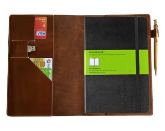 A5 Leather Journal Cover Business Style Notebook Cover With Card Usb Slots Hobonichi Moleskine Cover - Brown Leather