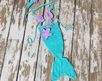 Mermaid photo prop, mermaid costume, baby mermaid outfit, crochet mermaid