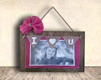 Photo Frame Sign - Nursery Sign - Picture Frame with Burlap Bow - Hand Painted - Wood Sign - Nursery Decor - Gift Idea for Him or Her