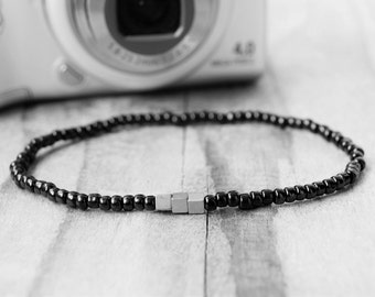 Slim black mens bracelet stretch mens beaded bracelet mens friendship bracelet mens anklet men slim bracelet
