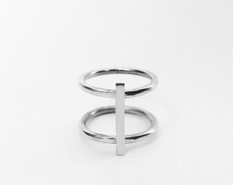 Sterling silver Bar ring , Spear ring , Double ring , Statement ring , Modern ring , Unique design ring , Gift For her