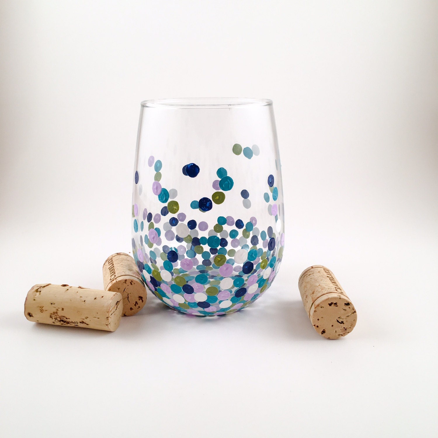 Hand Painted Stemless Confetti Wine Glass