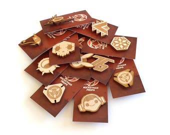 Overwatch Logos Laser Etched Wood Pin