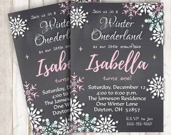 Winter Onederland Invitation Snowflake Invitation Onederland Party Onederland Birthday Invite Snowflake Invite Chalkboard Printable BRWI10