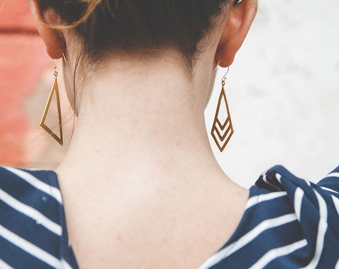 Gold dangle earrings, large gold rhombus dangle earrings, large drop earrings, rhombus gold earrings, statement earrings, gift for her woman
