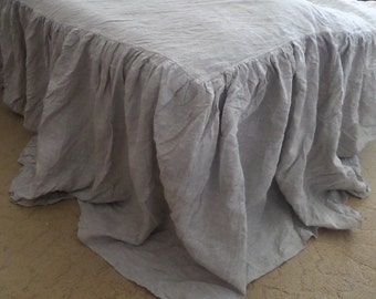 Linen ruffled COVERLET Linen bedspread Bed COVERLET natural gray coverlet SKIRTED bed cover Shabby Chic Farmhouse Bedding
