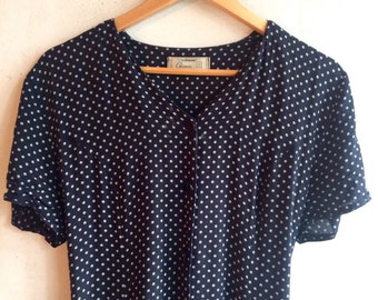 Pretty polka dot dress - with navy buttons & tie at the back