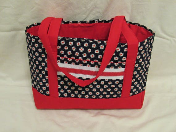 Red and Navy Daisy Tote