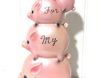 Vintage Pink Lustreware Kitsch Piggy Bank by Ceramaster