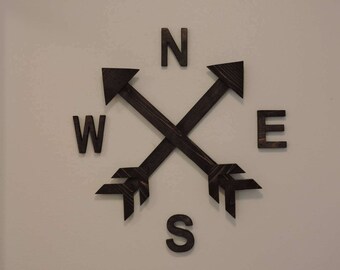 Wood Arrow Compass, Rustic Home Decor, Nursery Decor