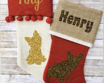 Personalized Dog Christmas Stocking - Pet Holiday Stocking - Custom Burlap Dog Stocking - Cat Stocking - Puppy Christmas Stocking