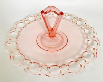 Vintage Peach Glass Cake Plate