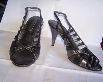 Black and silver strappy sandals, Size 10