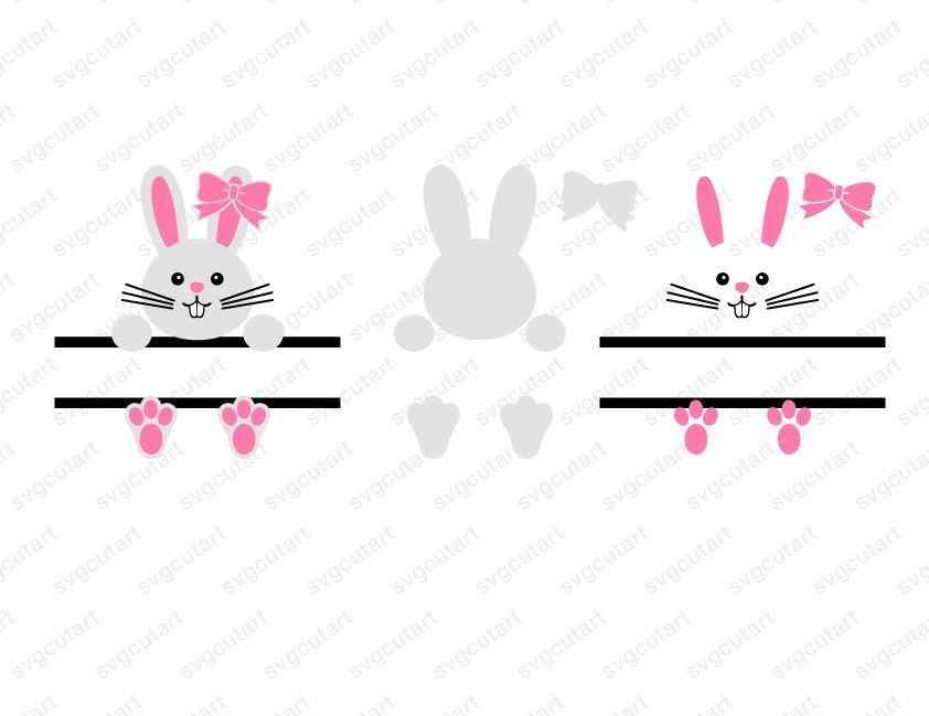 Download Sweet easter bunny Split Bow Frame rabbit DXF SVG Cut File