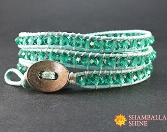 Crystal wrap bracelet Blue beaded jewelry Sky blue bracelet Light summer bracelet Girlfriend gift idea Triple women bracelet Beaded bracelet