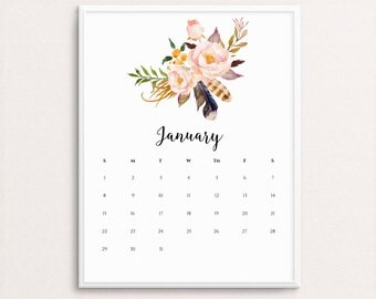 2017 Wall Calendar, Printable Calendar, 2017 Calendar, Monthly Planner, Wall Calendar, Calendar Printable, Floral Calendar, 2017 Planner
