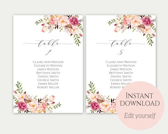 Wedding Seating Chart Template, Seating Cards, Seating Chart Sign, Seating Chart Template, Editable Seating Chart, Instant Download, Floral