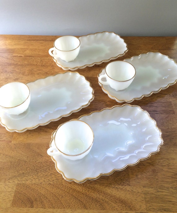 Fire King Snack Set Milk Glass Tea Set Milk Glass Snack