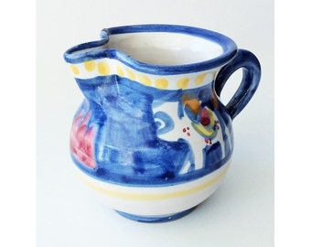 Small Vintage Italian Ceramic Pitcher, Blue and White