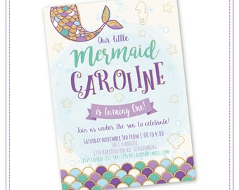 20%OFF SALE Mermaid Invitation Mermaid Birthday Invitation Gold Sparkle Mermaid Invitation Under The Sea Invitation Mermaid Birthday Party