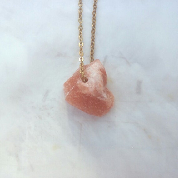 Himalayan Sea Salt Necklace Long Boho Necklace Simple Pink
