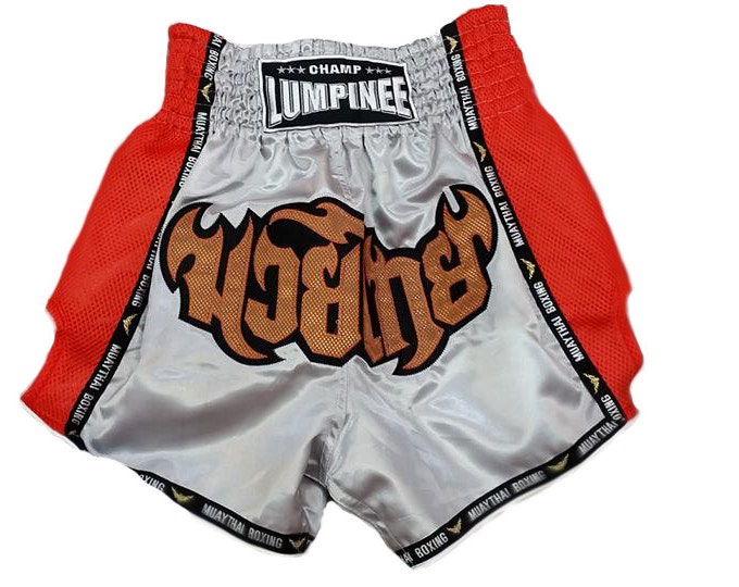 Lumpinee Thai Battle Boxing Shorts Martial Arts - Silver/Red