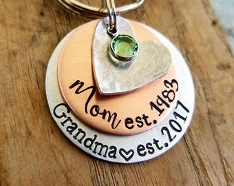 Personalized hand stamped keychain. Pregnancy announcement. New grandma . First mothers day gift. New grandmother. First time grandparent