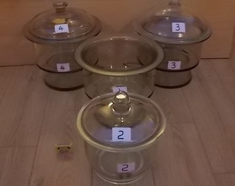 4 Vintage Glass Laboratory Desiccators