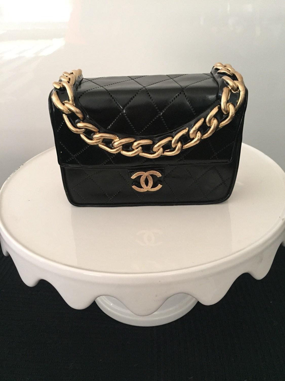 Gumpaste fondant purse Chanel style cake topper custom made