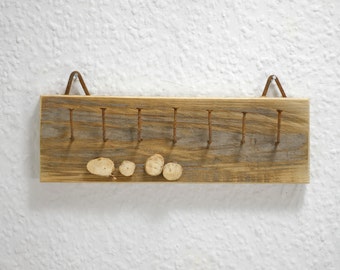 Hook rail seawashed handmade unique with small slices of driftwood