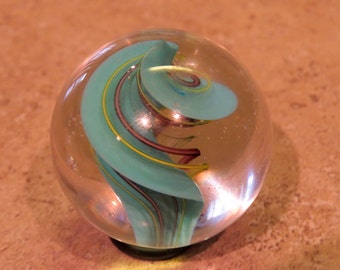 Glass Marble - Blue with Yellow and Purple Swirls