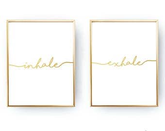 Gold Foil Inhale Exhale Yoga Wall Art DIGITAL DOWNLOAD Yoga Printable Yoga Art Yoga Poster Zen Print Meditation Print Yoga Studio Yoga Room