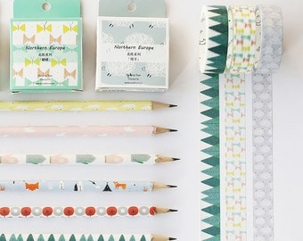 Cute Washi Tape, Planner Tape, Scrapbooking, Yellow Pink Tape, Forest, Sheep, Boat, Fox, Cactus Tape
