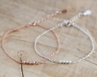 Delicate Silver Bracelet | Small Tiny Beaded Sterling Silver 925 Bracelet | Ball Beads | Minimal Rose Gold Bar Bracelet | Dainty Armcandy