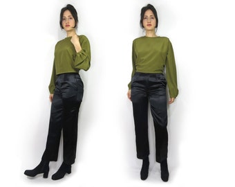 Black Satin High Waisted Trouser Pant 27 / 28
