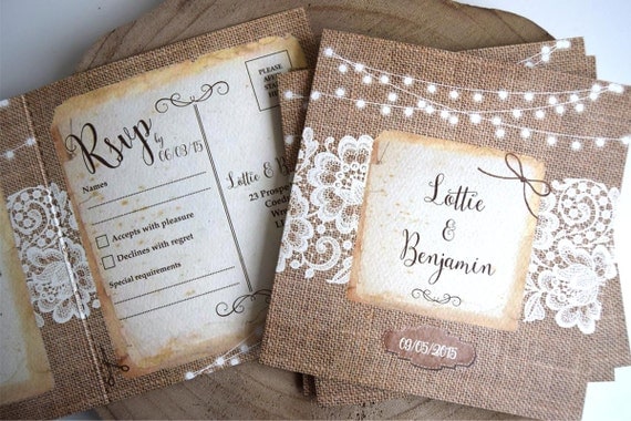 Rustic Burlap & Lace Wedding Invitation Sample