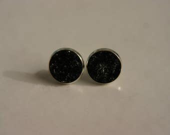 Black rhinestone cabochon earrings
