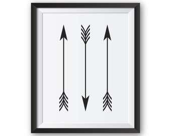 Arrow Print, Black and White Prints, Arrow Decor, Printable Wall Art, Black and White Wall Art, Art Print, Three Arrows Artwork, Wall Decor