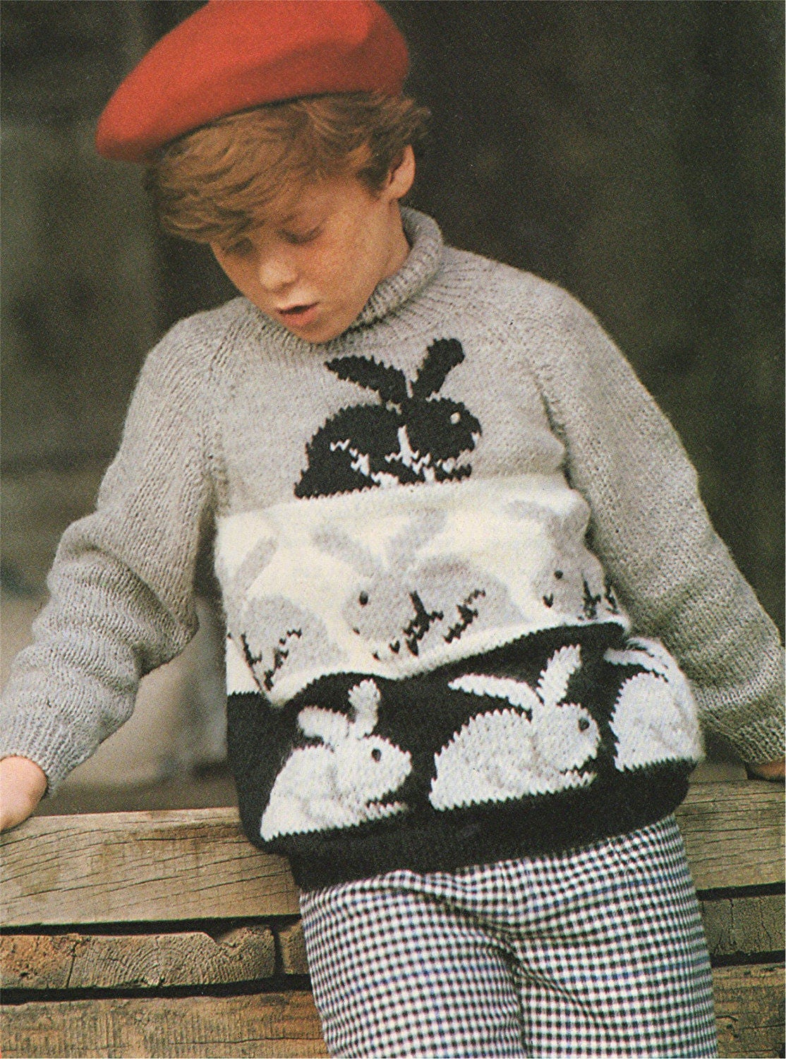 Childrens Rabbit Motif Sweater PDF Knitting Pattern Boys and Girls 24