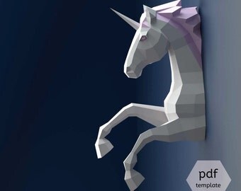 Unicorn Papercraft, 3D Papercraft - Build Your Own Low Poly Paper Sculpture from PDF Download (DIY gift, Wall Decor for home and office)